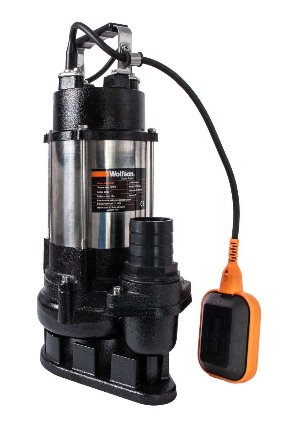 Pompa submersibila PROFESIONALA pentru apa murdara WOLFSON DW-7500-F, 1500W, 10000 l/h