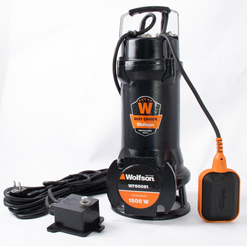 Pompa submersibila PROFESIONALA cu tocator pentru apa murdara WOLFSON PWT-7500-F, 1500W, 18000 l/h