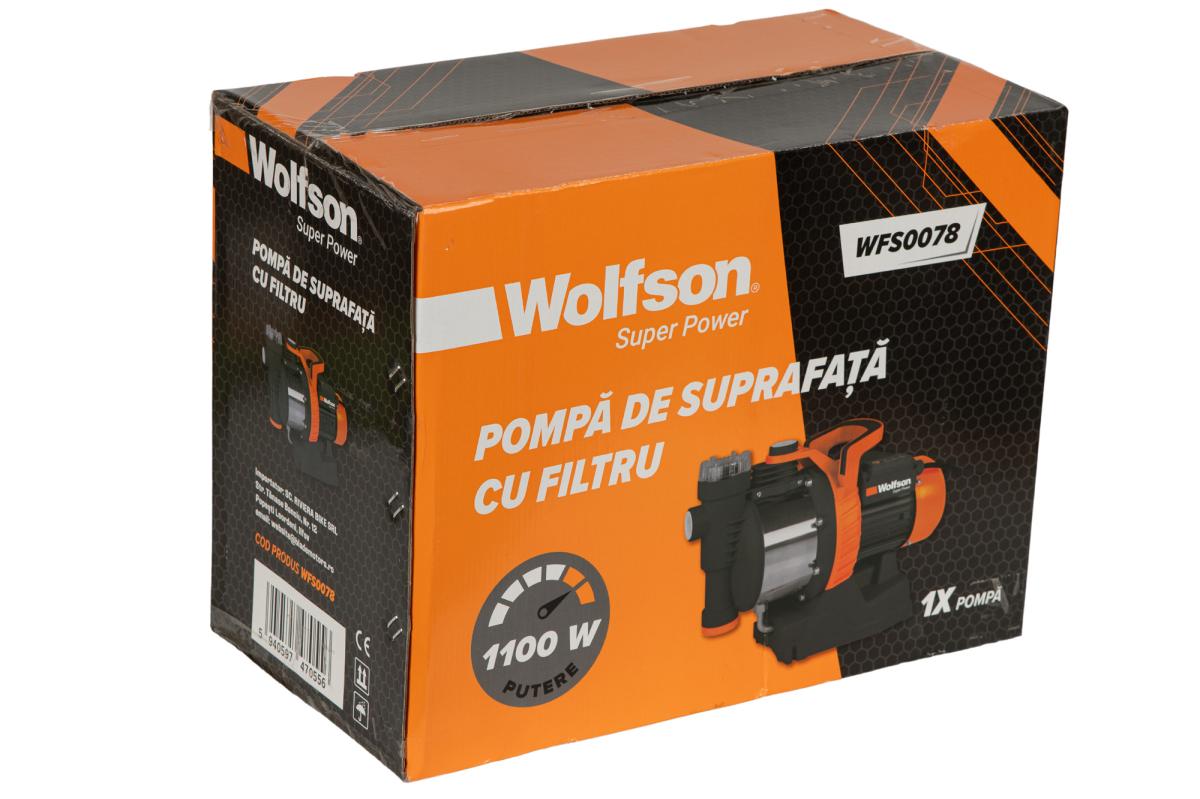 Pompa de suprafata centrifugala WOLFSON JET-100L, cu filtru, apa curata, 1100W, PROFESIONAL