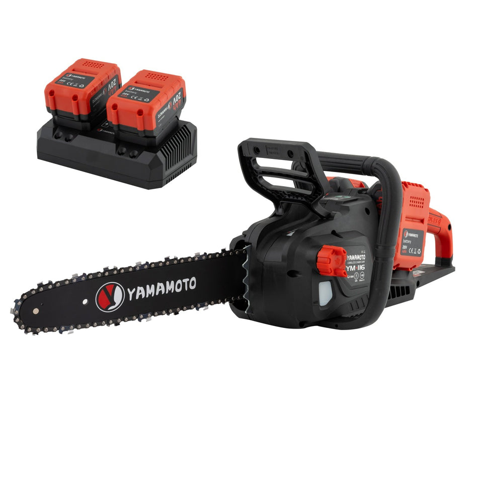 Drujba pe acumulator Yamamoto YM.116, 1600W, 2x 20V 4Ah, lama 35cm, motor brushless