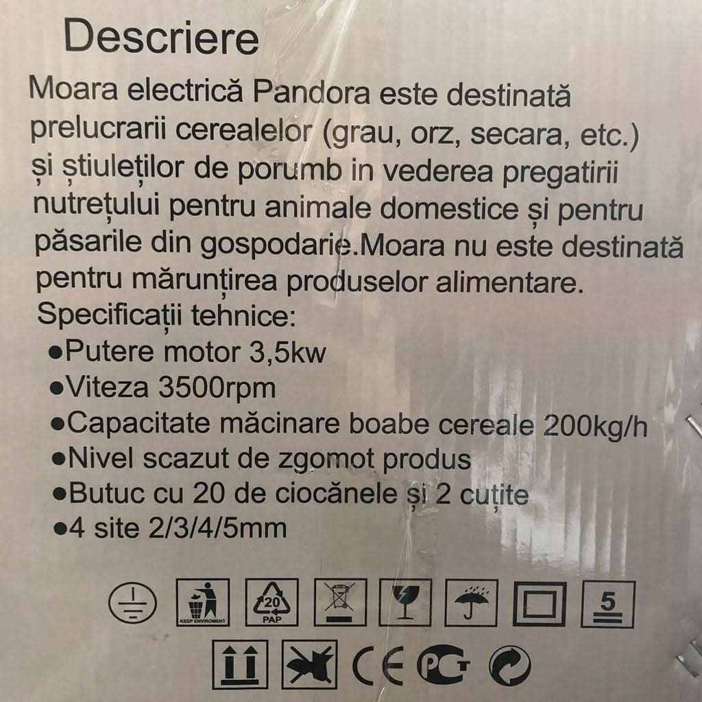 Moara Cereale Si Stiuleti (2 In 1), Pandora, 3.5Kw, 250Kg/Ora, Cu Ciocanele Pentru Uruiala - ZEP.RO - Ți-e la îndemână!