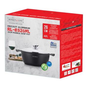 Oala Cu Capac Sticla Interior Marmura Royalty Line, 28 Cm, 5.7 L, Negru - ZEP.RO - Ți-e la îndemână!