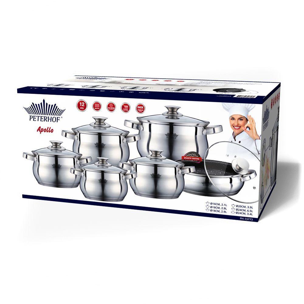 Set 12 Piese Oale Inox Peterhof, Capac Din Sticla Termorezistenta - ZEP.RO - Ți-e la îndemână!