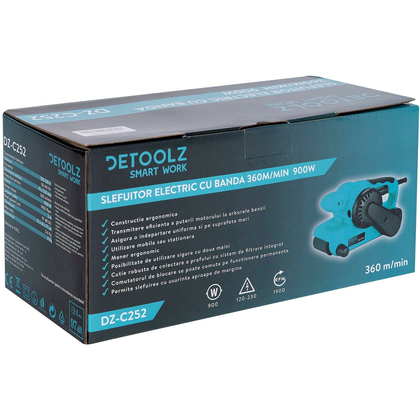 Aparat de slefuit cu banda DeToolz , 900W, 360m/min, banda 76x533mm - ZEP.RO