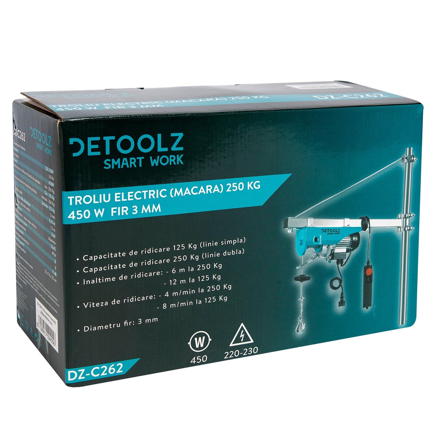 Troliu electric Detoolz, DZ-C262, 450 W, capacitate 250 kg, fir 3 mm, fara suport - ZEP.RO - Ți-e la îndemână!