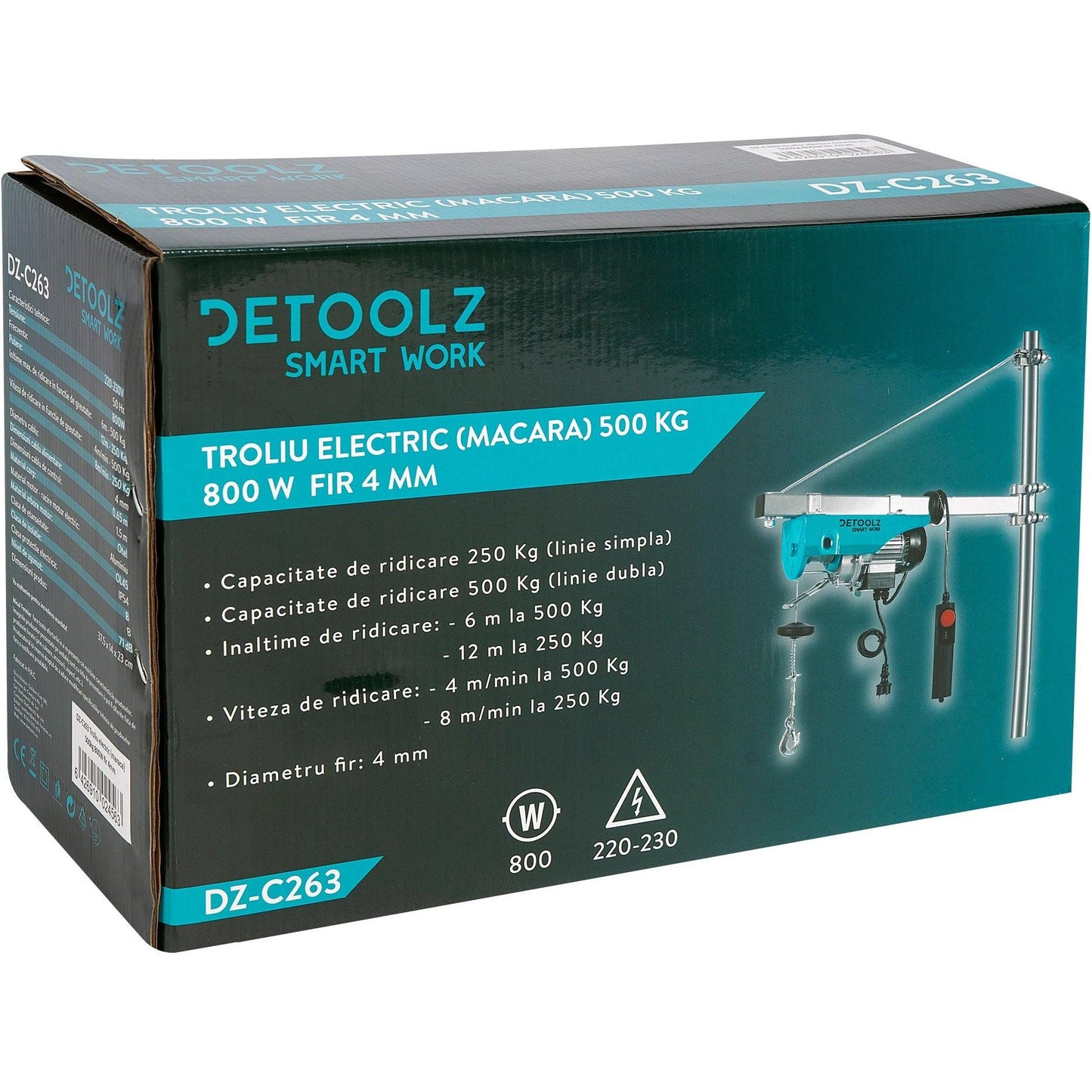 Troliu electric Detoolz, DZ-C263, 800 W, capacitate 500 kg, fir 4 mm - ZEP.RO - Ți-e la îndemână!