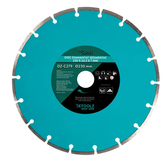 Disc diamantat segmentat Detoolz, DZ-C279, diametru 230 x 25.4 x 7 mm, grosime 1.8 mm - ZEP.RO - Ți-e la îndemână!