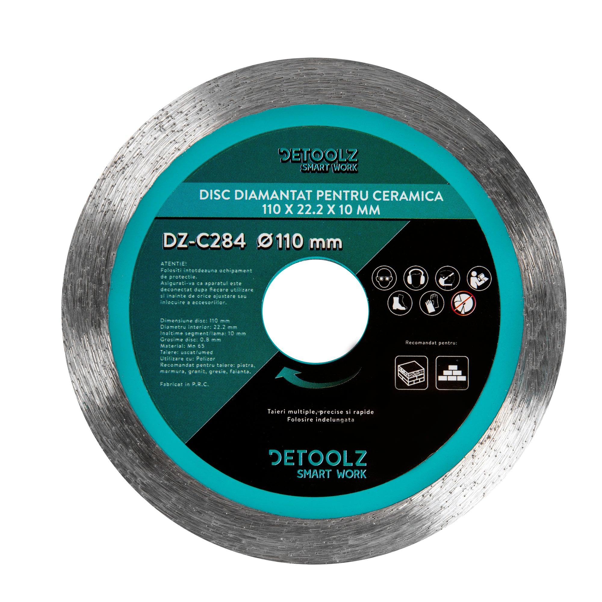 Disc diamantat Detoolz, DZ-C284 pentru ceramica, diametru 110 x 22.2 x 1.6 x 10 mm, grosime 0.8 mm - ZEP.RO - Ți-e la îndemână!