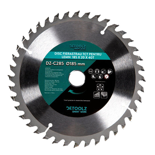 Disc circular, pentru lemn, DETOOLZ, TCT, diametru 185 x 30 mm, 40 dinti - ZEP.RO