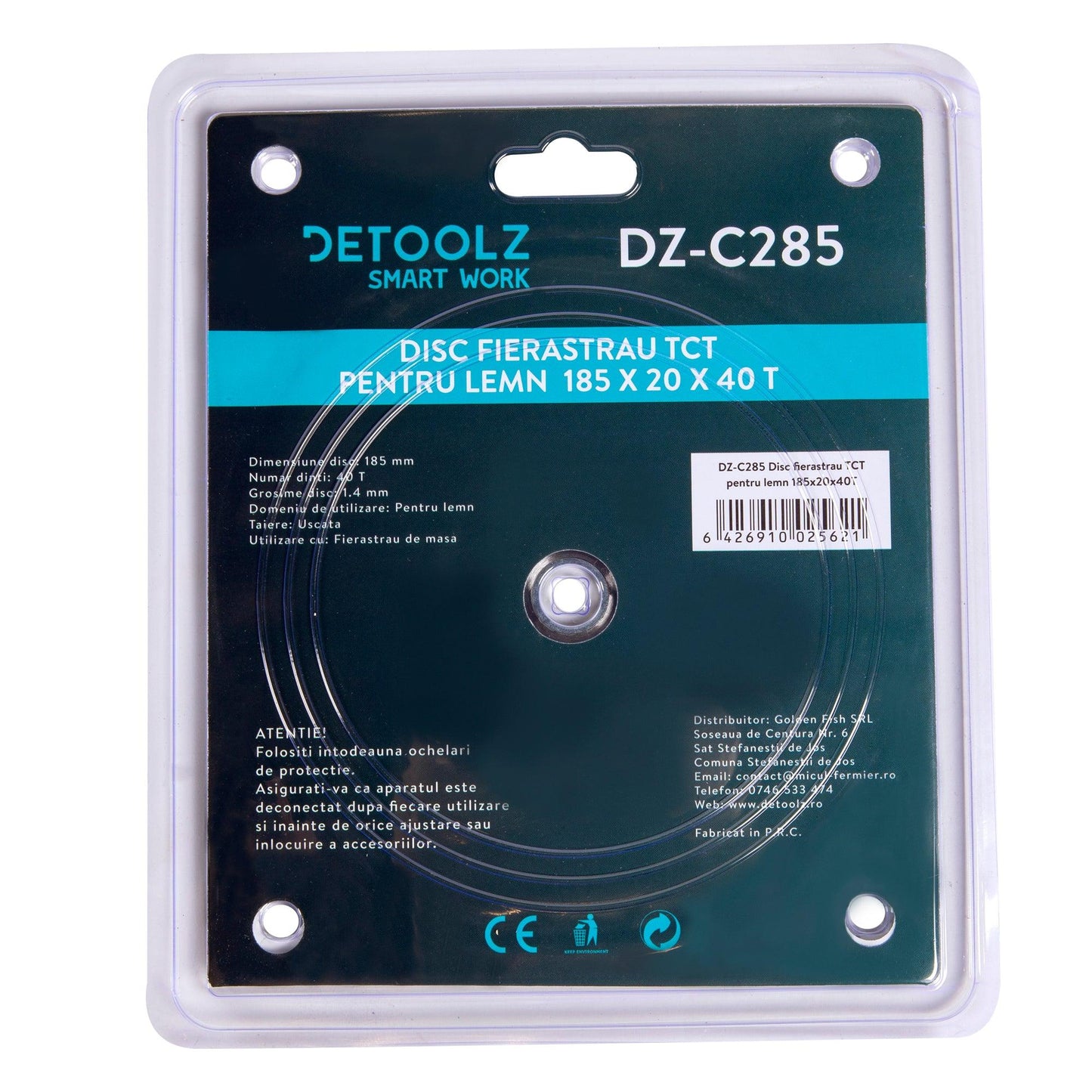 Disc circular, pentru lemn, DETOOLZ, TCT, diametru 185 x 30 mm, 40 dinti - ZEP.RO