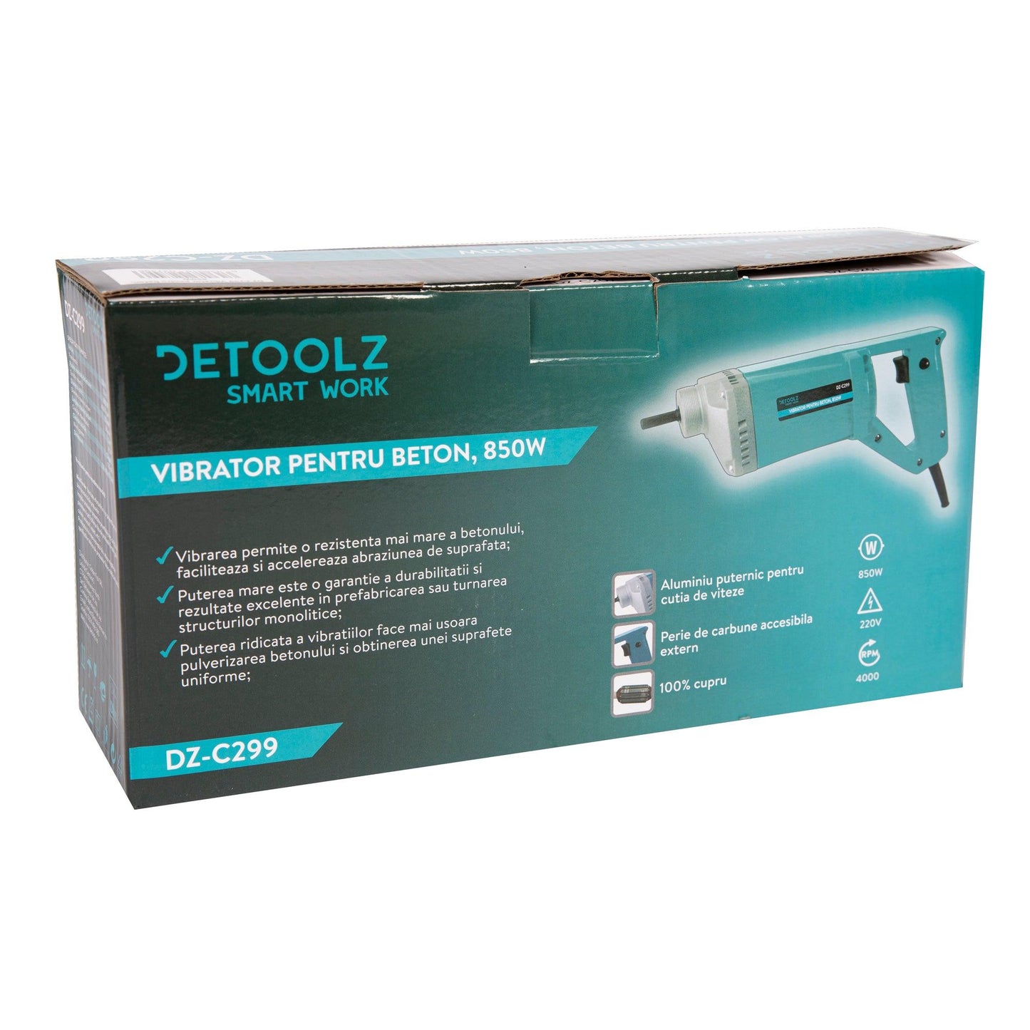 Vibrator pentru beton DETOOLZ DZ-C299, 850 W, 4000 RPM, lungime maxima lance 3 m, lancea nu este inclusa - ZEP.RO - Ți-e la îndemână!