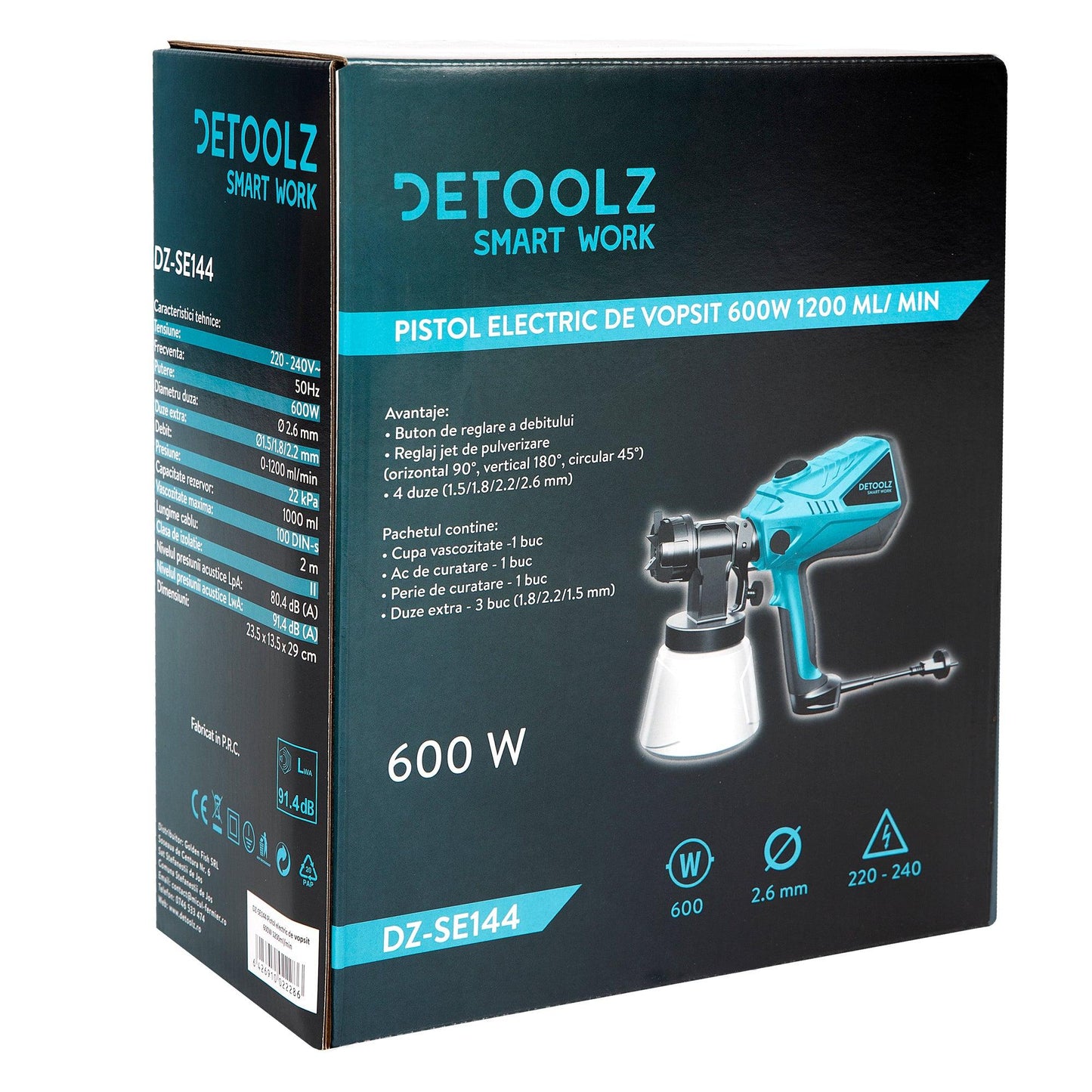 Pistol Electric De Vopsit Detoolz, Dz-Se144, 600 W 1200 Ml/Min 1 L - ZEP.RO - Ți-e la îndemână!