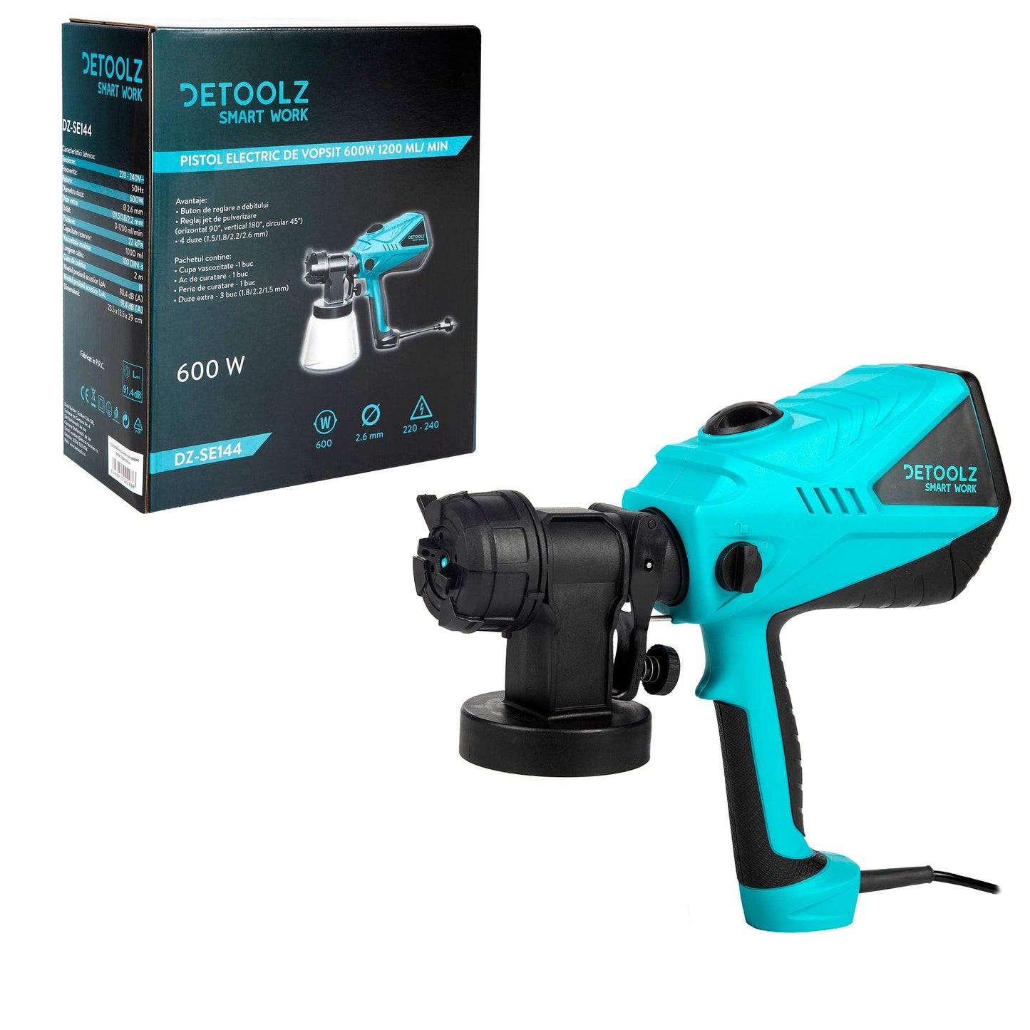 Pistol Electric De Vopsit Detoolz, Dz-Se144, 600 W 1200 Ml/Min 1 L - ZEP.RO - Ți-e la îndemână!