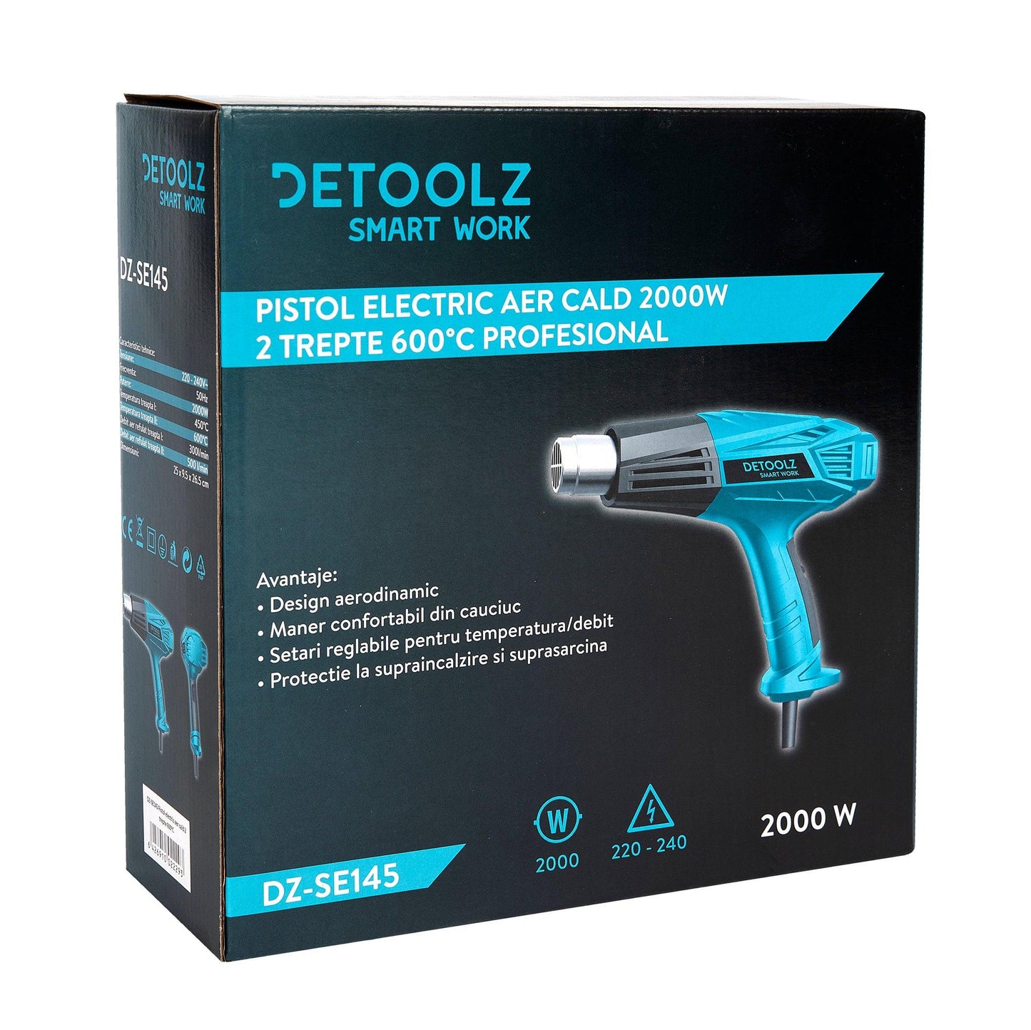 Pistol Electric Cu Aer Cald Detoolz Dz-Se145, 2000W, 2 Trepte, 600ᵒc - ZEP.RO - Ți-e la îndemână!