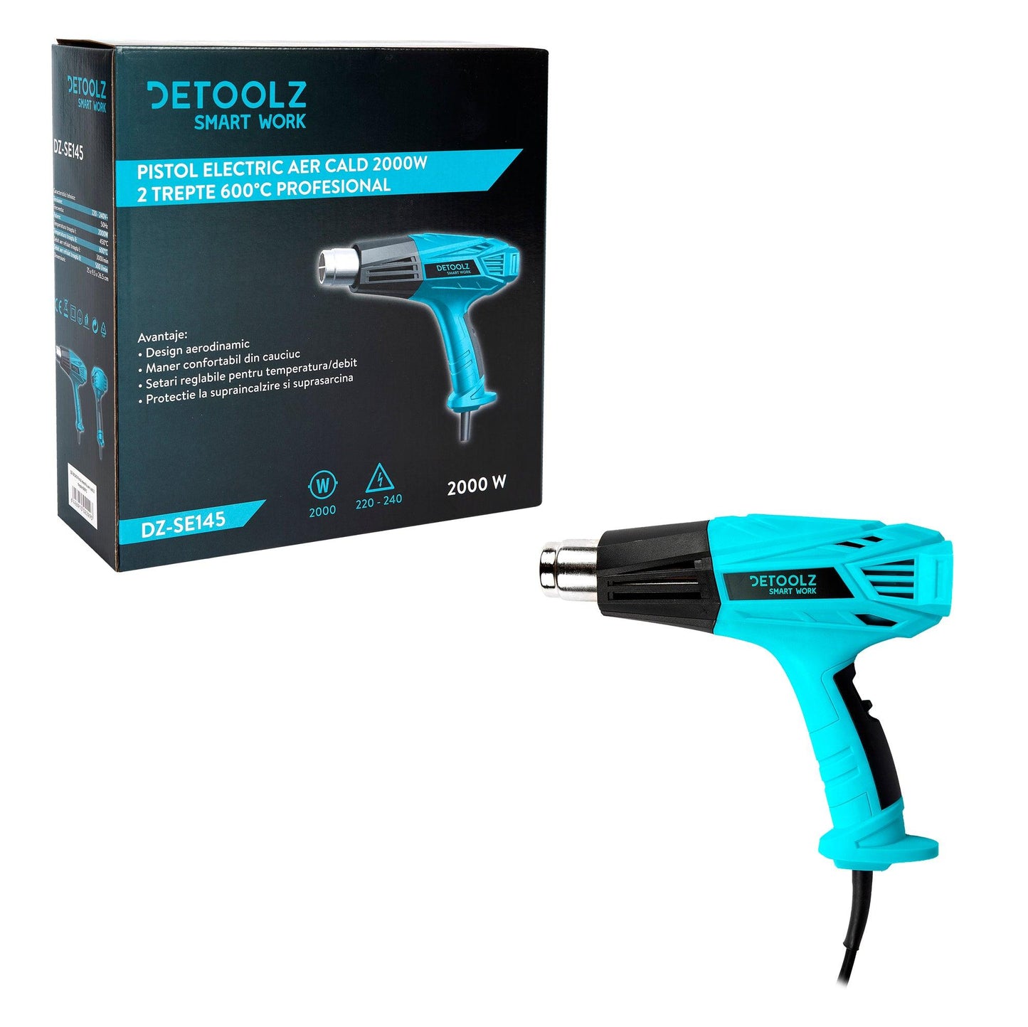 Pistol Electric Cu Aer Cald Detoolz Dz-Se145, 2000W, 2 Trepte, 600ᵒc - ZEP.RO - Ți-e la îndemână!