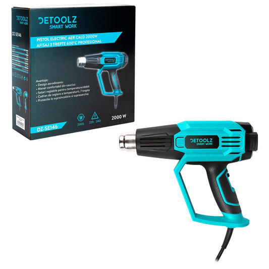 Pistol Electric Cu Aer Cald Detoolz Dz-Se146, 2000W, Afisaj Lcd, 3 Trepte, 600ᵒc - ZEP.RO - Ți-e la îndemână!