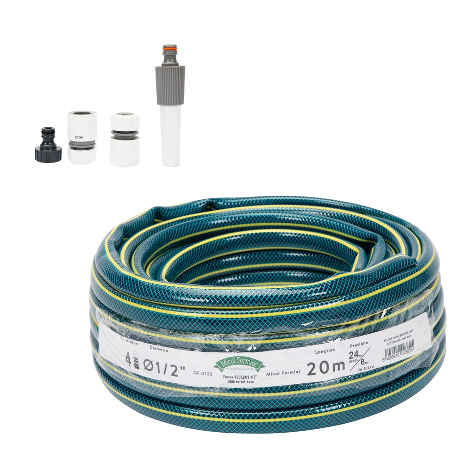 Furtun Pentru Apa Bluebos Plus 1/2", 20M, Cu Set Duze - ZEP.RO - Ți-e la îndemână!