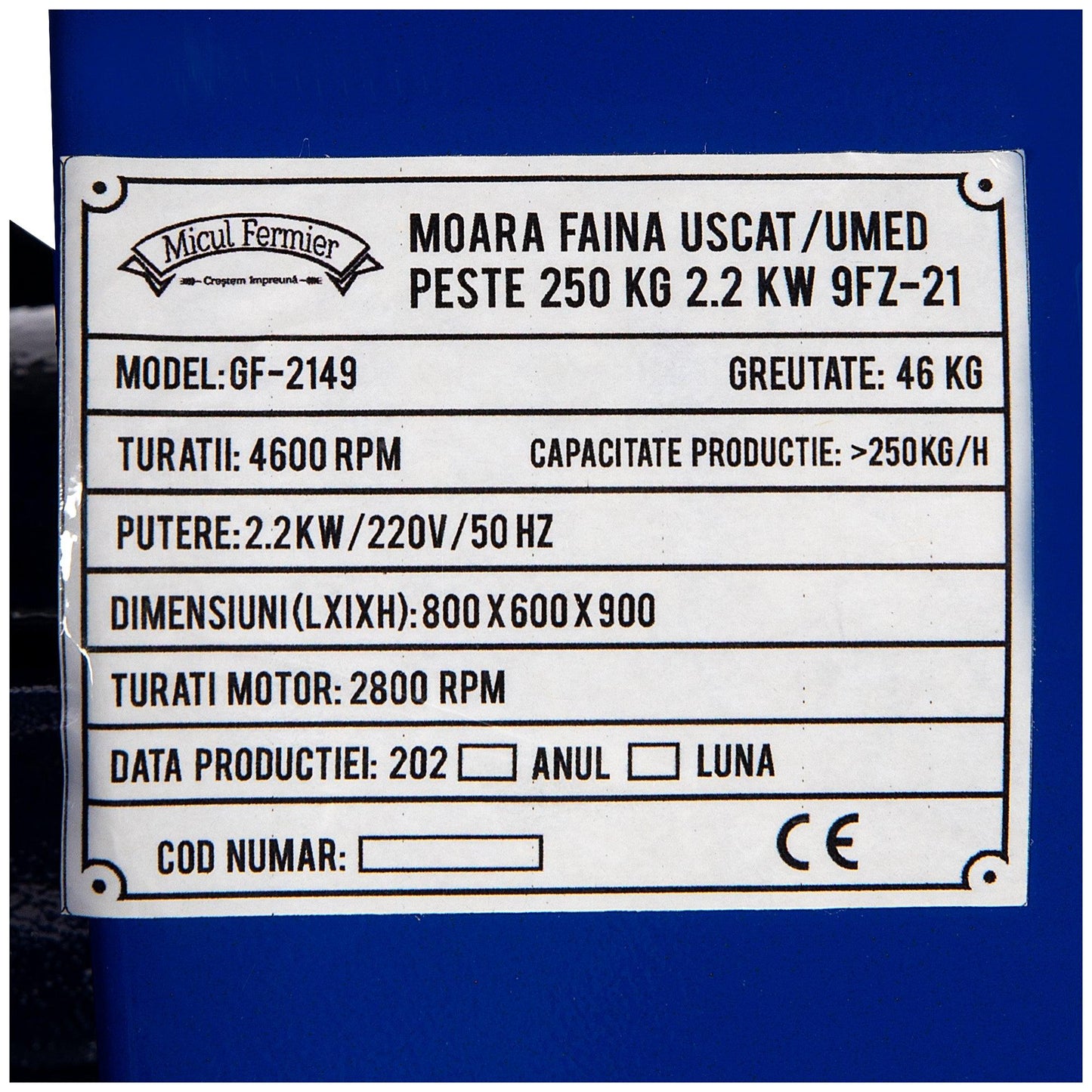 Moara Cereale Micul Fermier Gf-2149, Peste 250Kg, 2.2Kw, 9Fz-21 - ZEP.RO - Ți-e la îndemână!