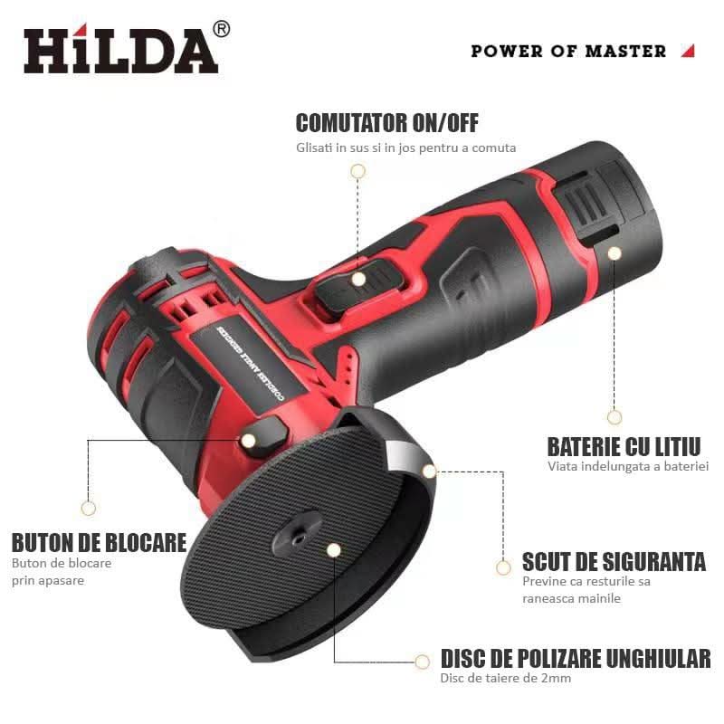 Polizor Unghiular Mini Hilda, 2 X Acumulatori Lithium 12V - ZEP.RO - Ți-e la îndemână!