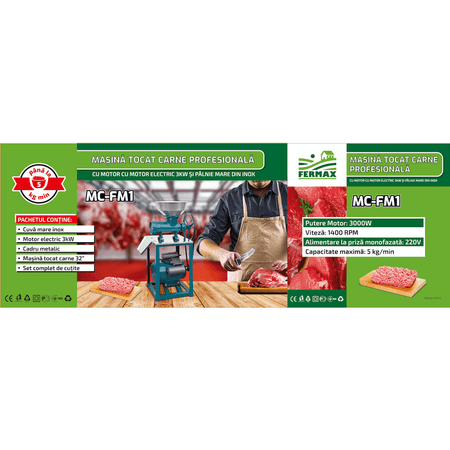 Masina De Tocat Carne Electrica Nr.32 Cu Palnie Mare, Motor 1.5Kw, Fermax - ZEP.RO - Ți-e la îndemână!