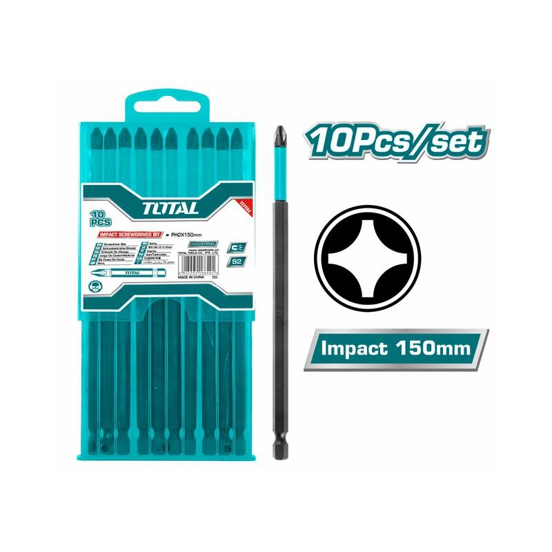 Set 10 biti de impact TOTAL, PH2 x 150 mm, otel - ZEP.RO - Ți-e la îndemână!