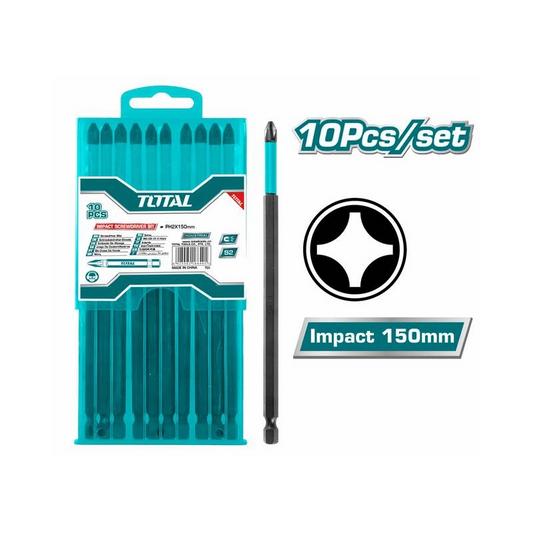 Set 10 biti de impact TOTAL, PH2 x 150 mm, otel - ZEP.RO - Ți-e la îndemână!