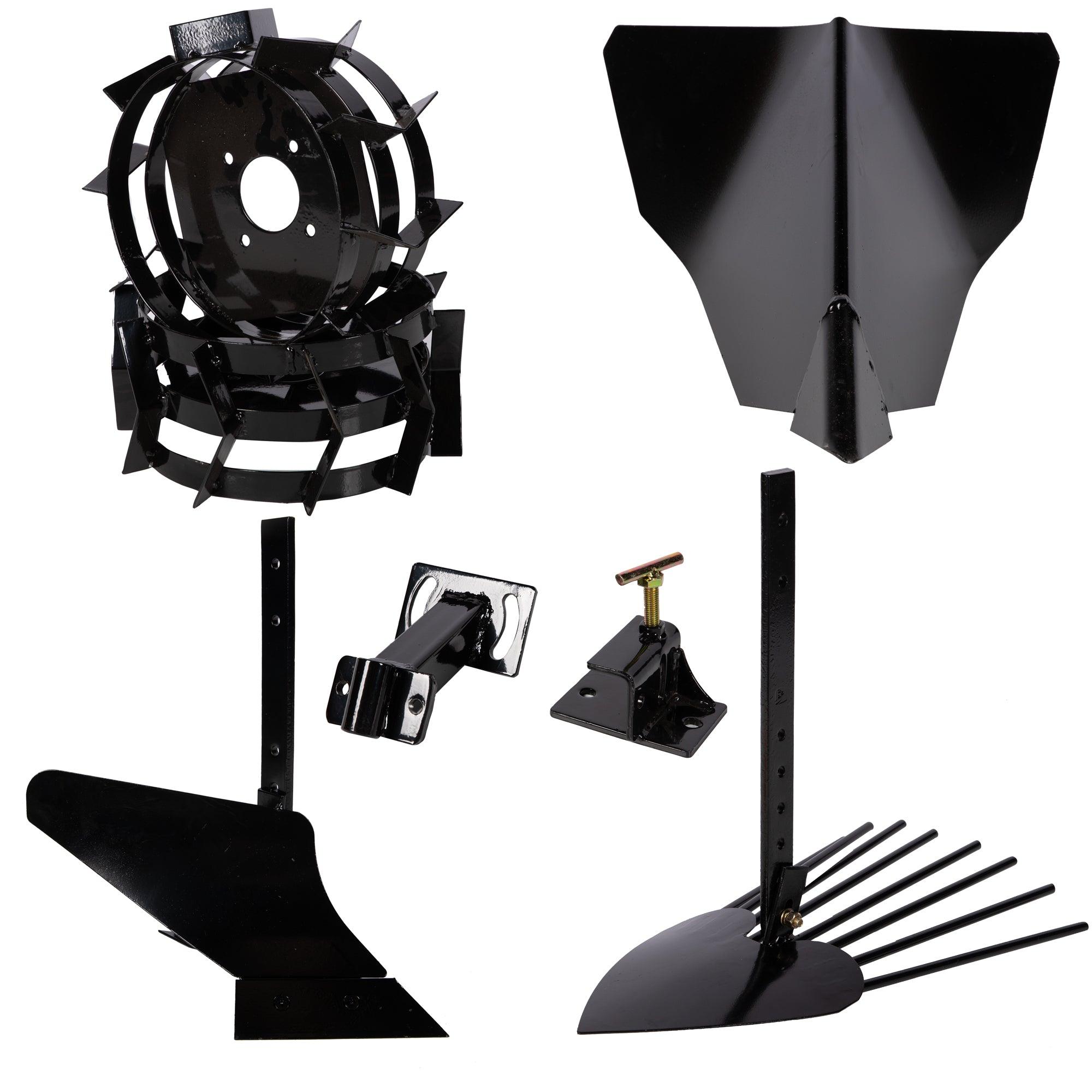 Set pentru motocultor DETOOLZ, DZ-M129-S005-G01, rarita, plug, adaptor, plug cartofi, roti metalice 3.5-6 - ZEP.RO - Ți-e la îndemână!
