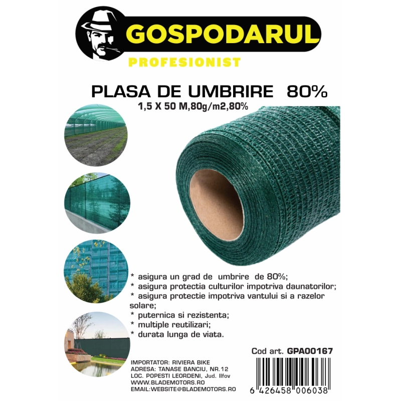 Plasa de umbrire ,1.5X50 M,80g/m2,80% - ZEP.RO - Ți-e la îndemână!