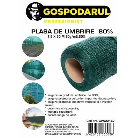 Plasa de umbrire ,1.5X50 M,80g/m2,80% - ZEP.RO - Ți-e la îndemână!