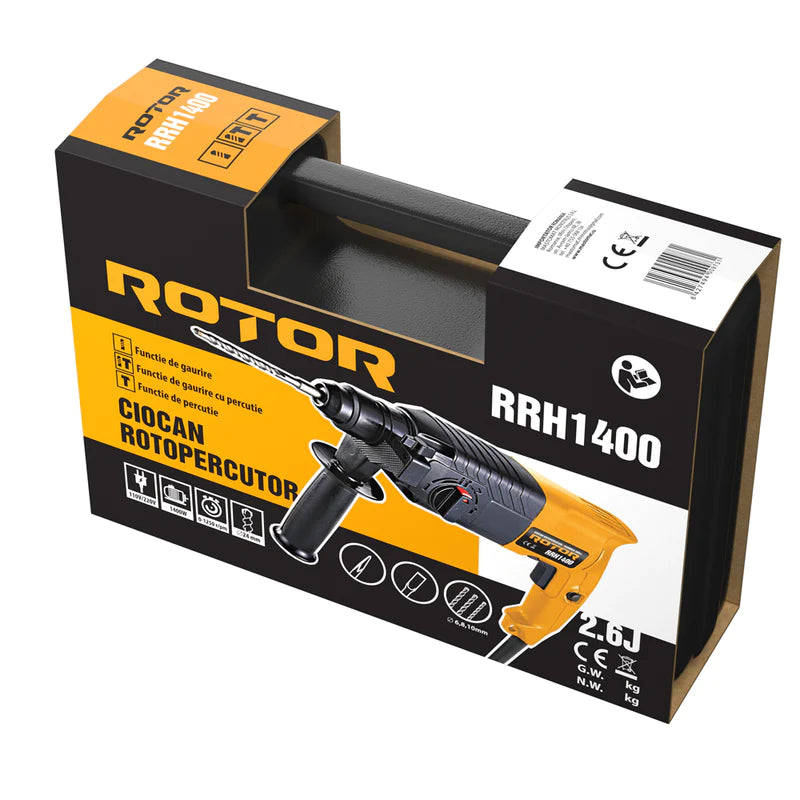 Ciocan rotopercutor ROTOR RRH1400, 1400W, 1250RPM, 3800BPM - ZEP.RO - Ți-e la îndemână!