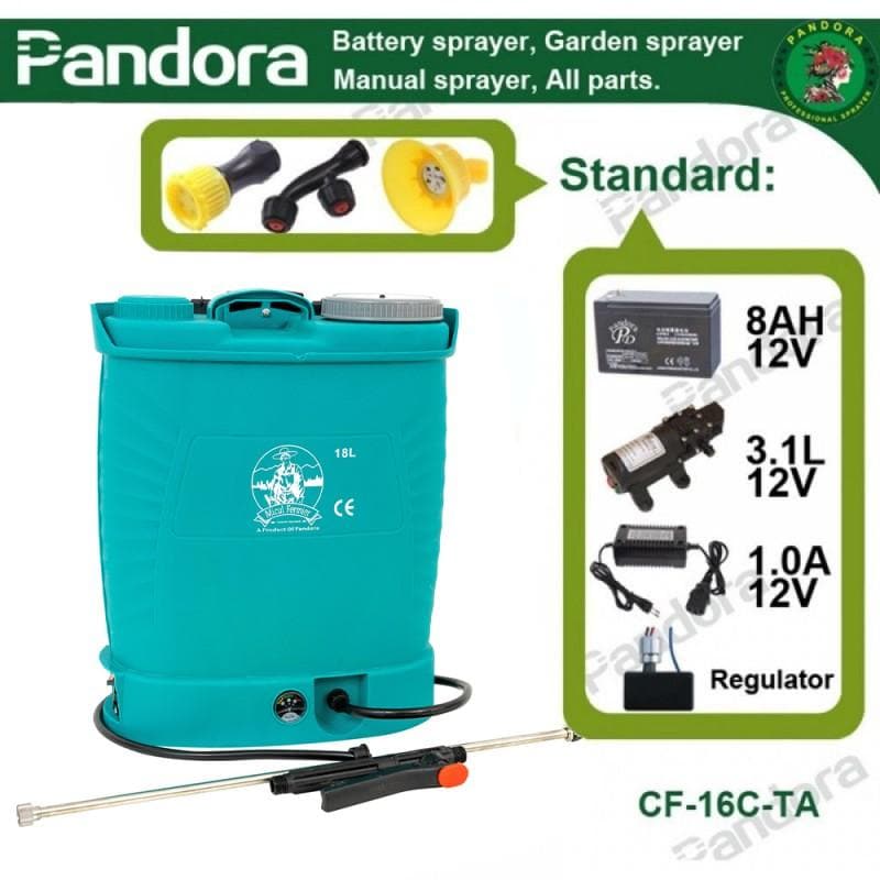Pompa stropit electrica Pandora 18 Litri, 5 Bar + regulator presiune,  cu baterie (Micul Fermier) (GF-0666) - Ro-Unelte