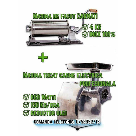 Oferta Pachet Carnatar 4Kg Inox 100% + Masina De Tocat Carne Electrica 800W 150Kg/Ora - ZEP.RO - Ți-e la îndemână!