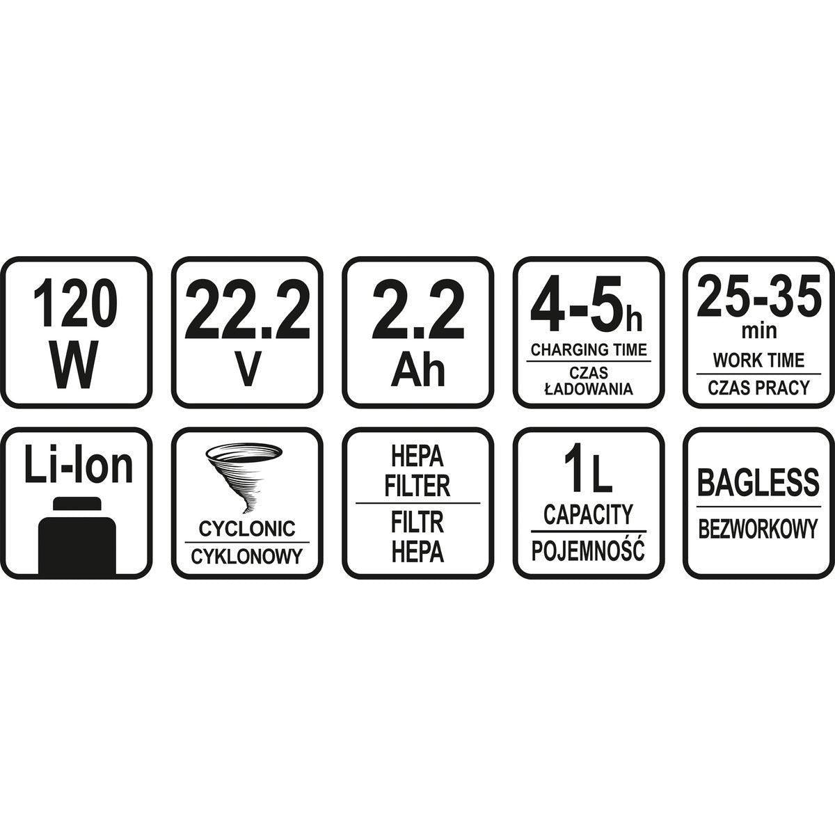 ASPIRATOR CU ACUMULATOR LUND, 120W, 22.2V, 2200MAH - ZEP.RO