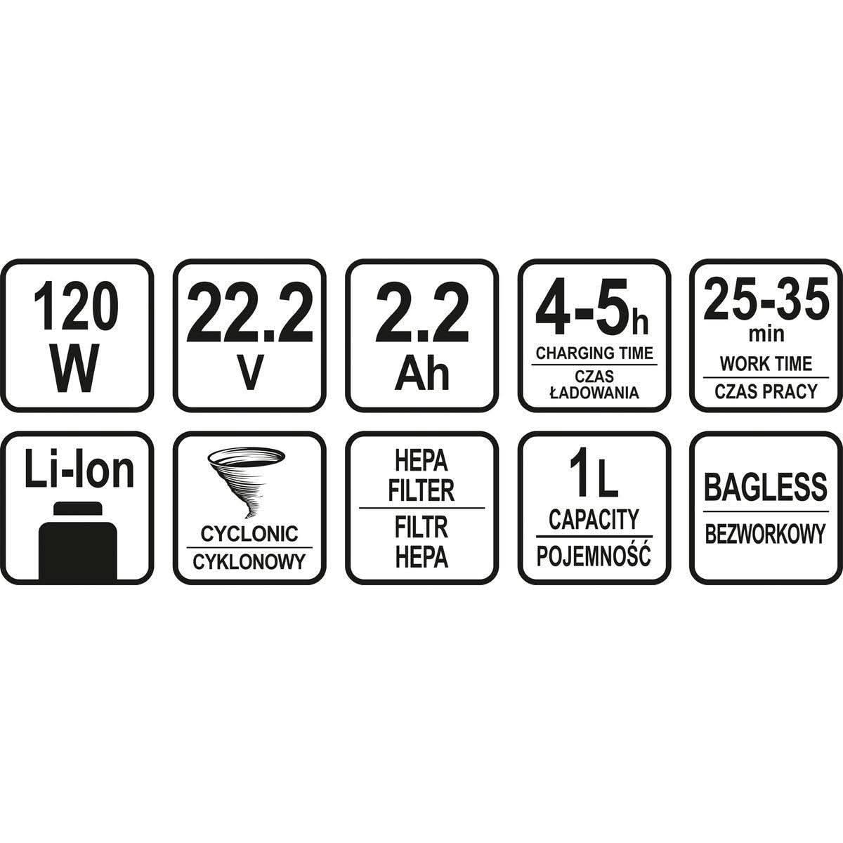 ASPIRATOR CU ACUMULATOR LUND, 120W, 22.2V, 2200MAH - ZEP.RO