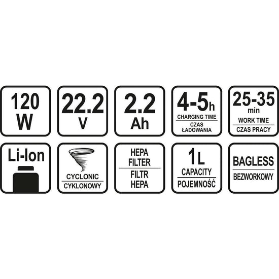 ASPIRATOR CU ACUMULATOR LUND, 120W, 22.2V, 2200MAH - ZEP.RO