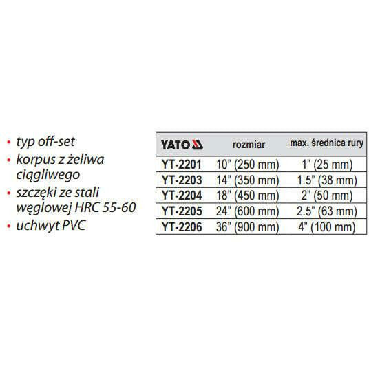 Cheie reglabilă pentru țevi 900 mm Yato YT-2206 - ZEP.RO