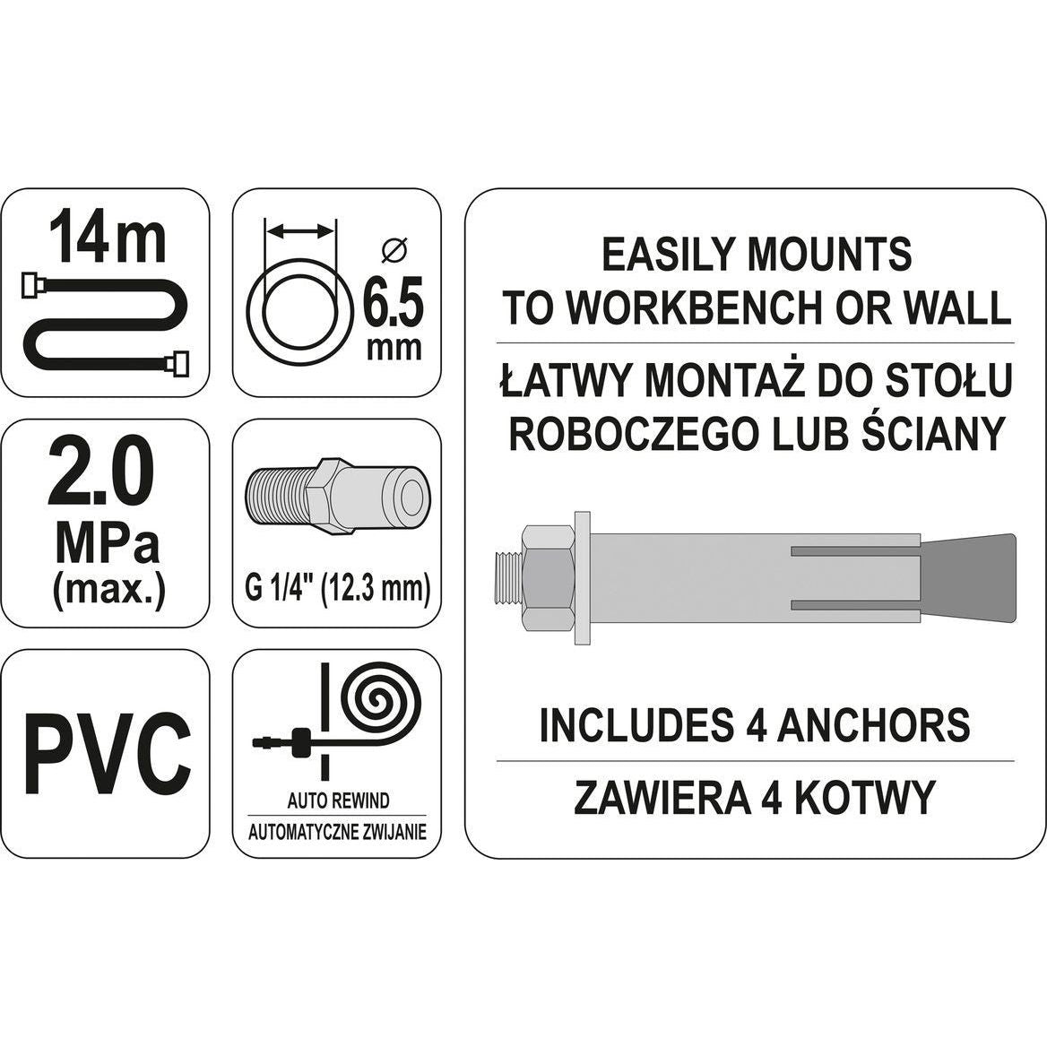 Tambur Furtun Aer, 14M, Automat Yato - ZEP.RO - Ți-e la îndemână!