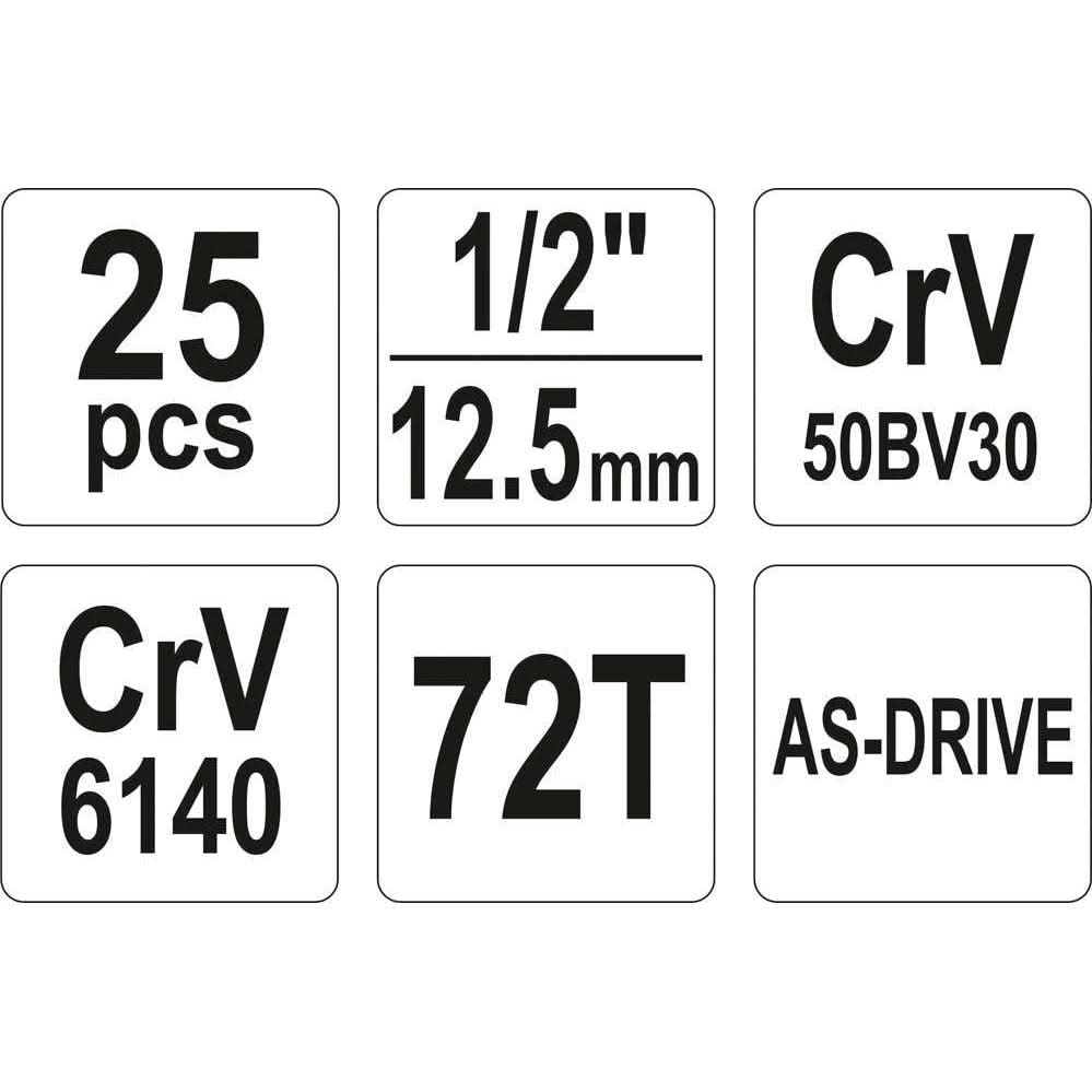 Trusa tubulare YT-38741, 1/2 CrV 25pcs - ZEP.RO - Ți-e la îndemână!