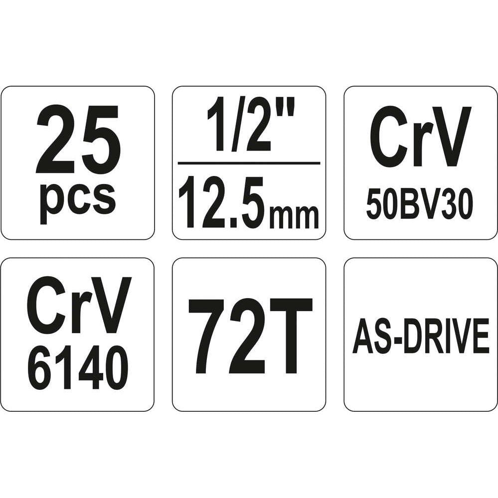 Trusa tubulare YT-38741, 1/2 CrV 25pcs - ZEP.RO - Ți-e la îndemână!