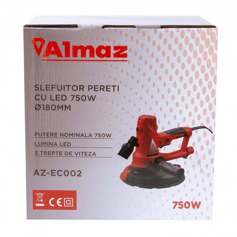 Slefuitor pereti cu aspirator si LED 750W ALMAZ + 6 Discuri Abrazive (AZ-EC002) - Ro-Unelte